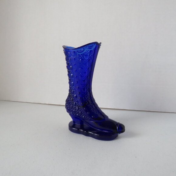 Vintage Victorian Style Cobalt Blue Bouquet Holder Glass Boot Vase Table Decor - Picture 3 of 7